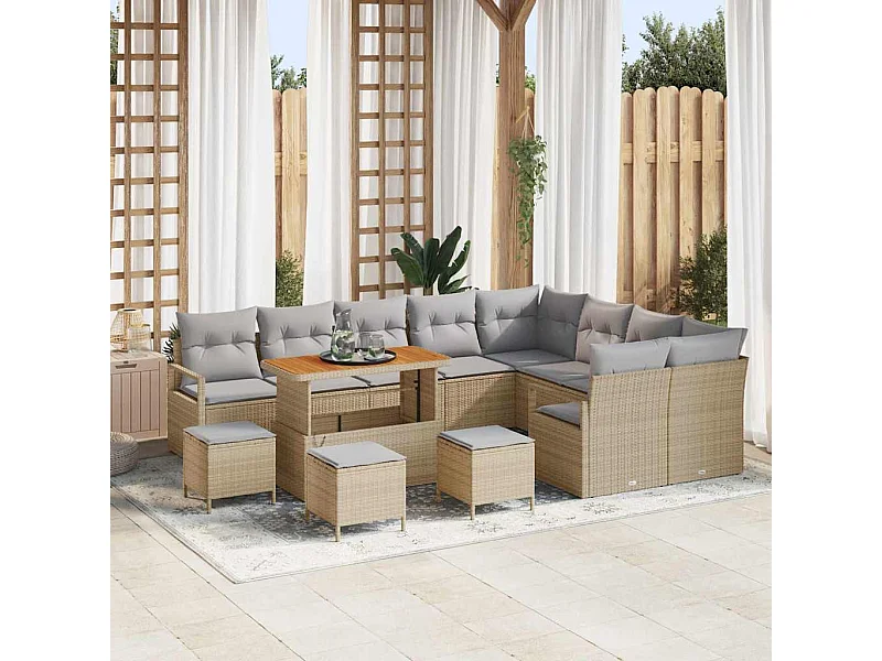 Ensemble de canapé de jardin 13 pcs Beige et Gris clair