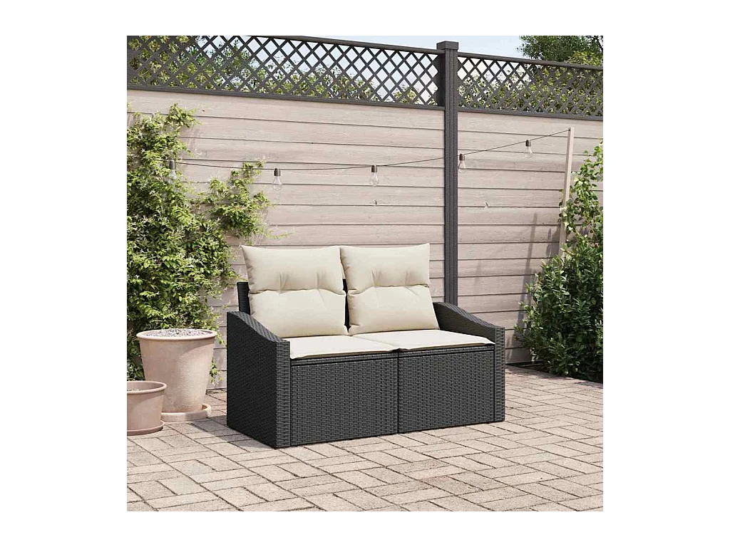 Divano da giardino con cuscino Nero 123 x 62 x 69cm polyrattan