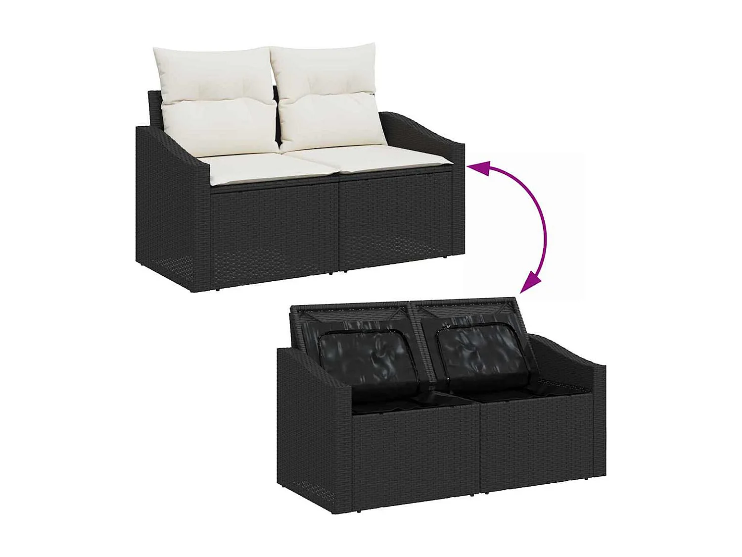 Tuinbank met kussen met opslag 123 x 62 x 69 cm poly rattan