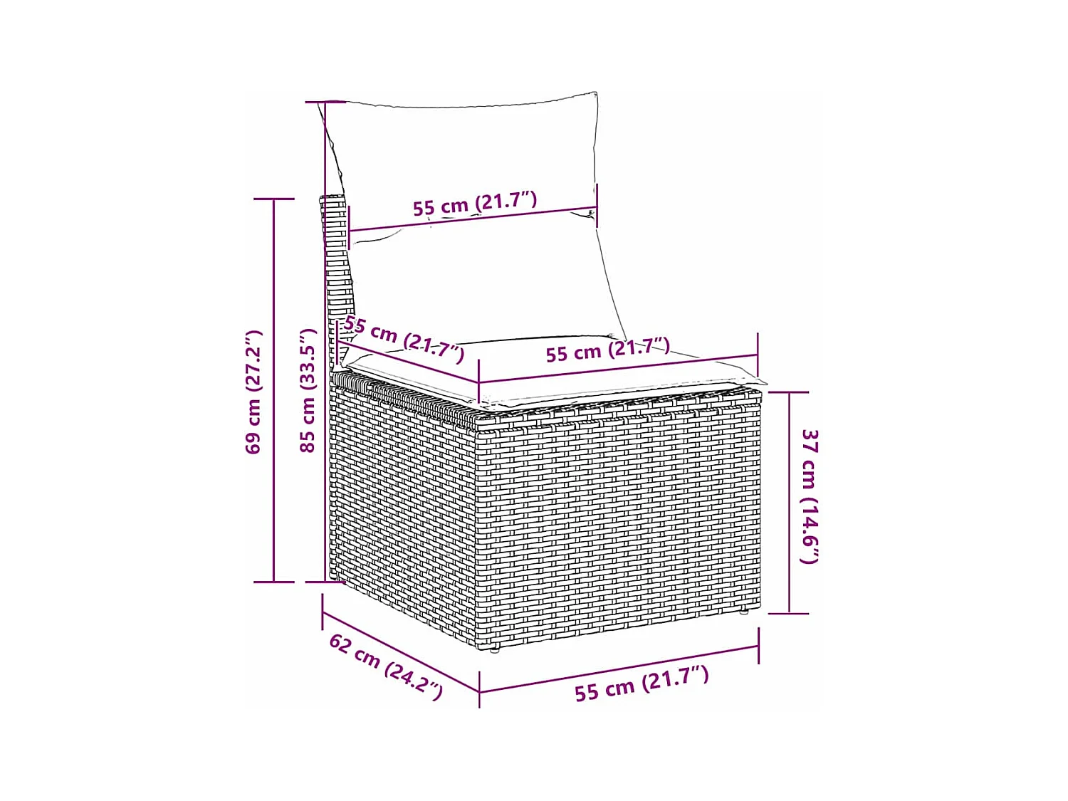 Ensemble de canapé de jardin 9 pcs Gris 90 x 55 x 71 cm