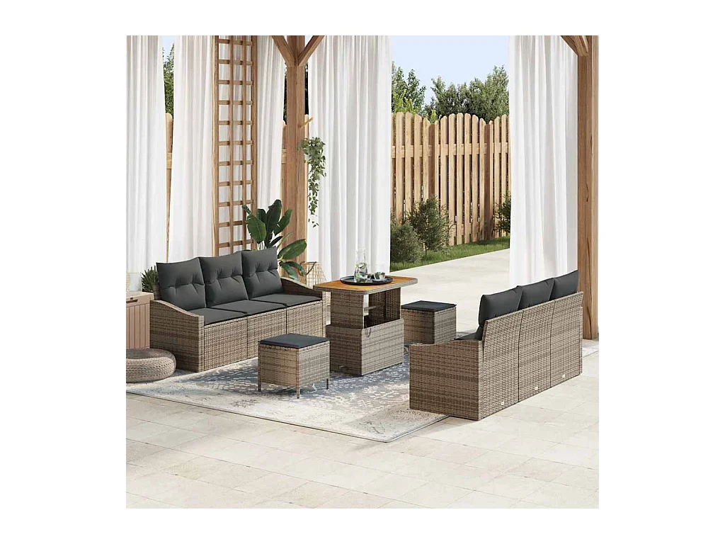 Ensemble de canapé de jardin 9 pcs Gris 90 x 55 x 71 cm