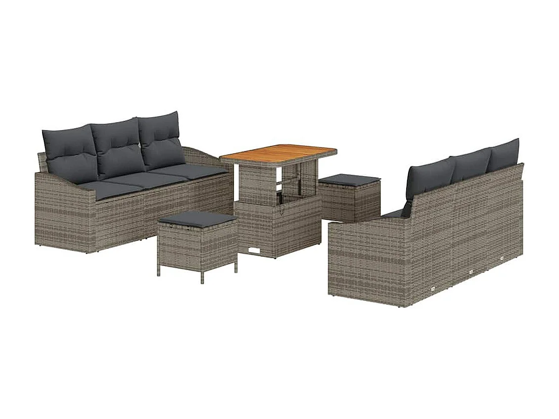 Conjunto de sofá de jardín con cojín con almohada 9 pcs Gris