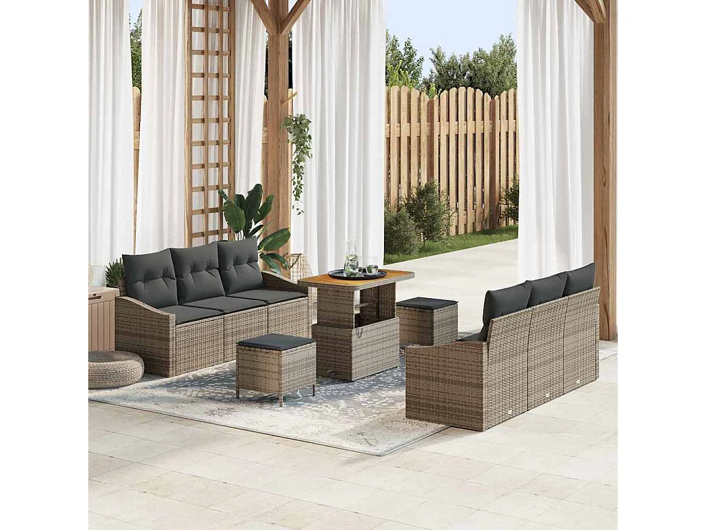 Tuin Sofa Set met kussen met opslag 9 pcs Grijs