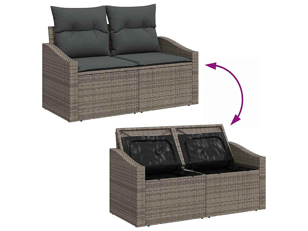 Tuin Sofa Set met kussen met opslag 9 pcs Grijs