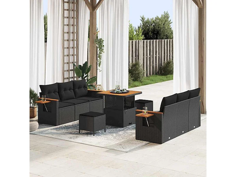 Tuin Sofa Set met kussen met opslag 9 pcs Zwart Poly riet