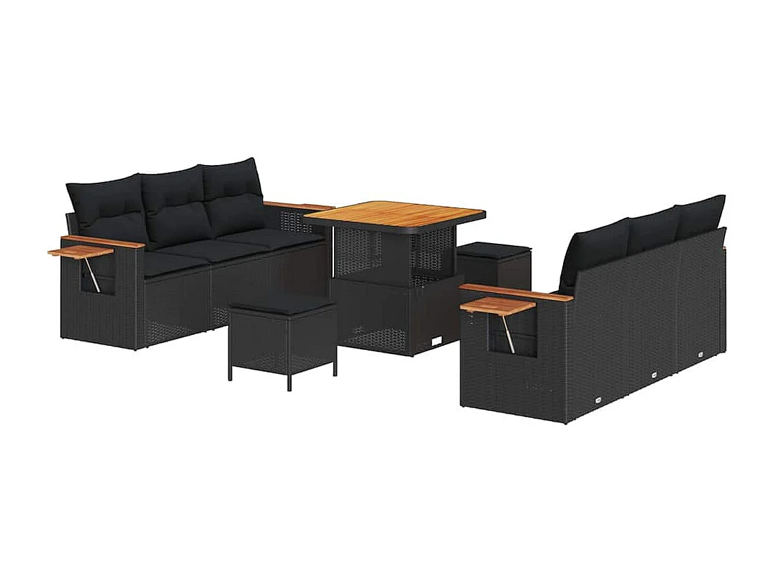 Ensemble de canapé de jardin avec coussin Noir Poly rotin