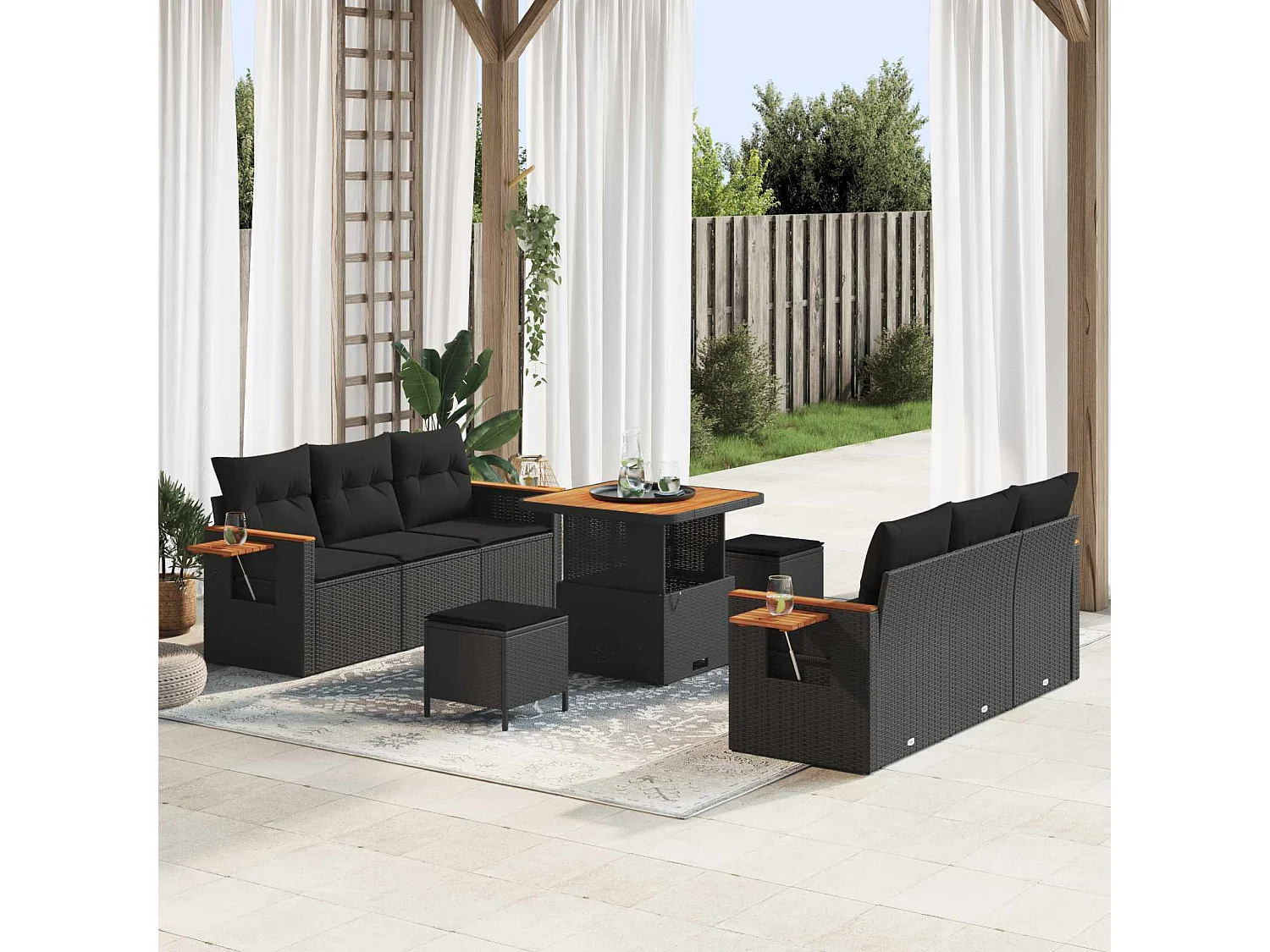 Gartensofa-set mit Kissen 11 pcs Schwarz Poly-Rattan