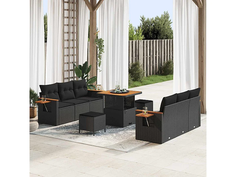 Ensemble de canapé de jardin avec coussin 11 pcs Noir polyrotin