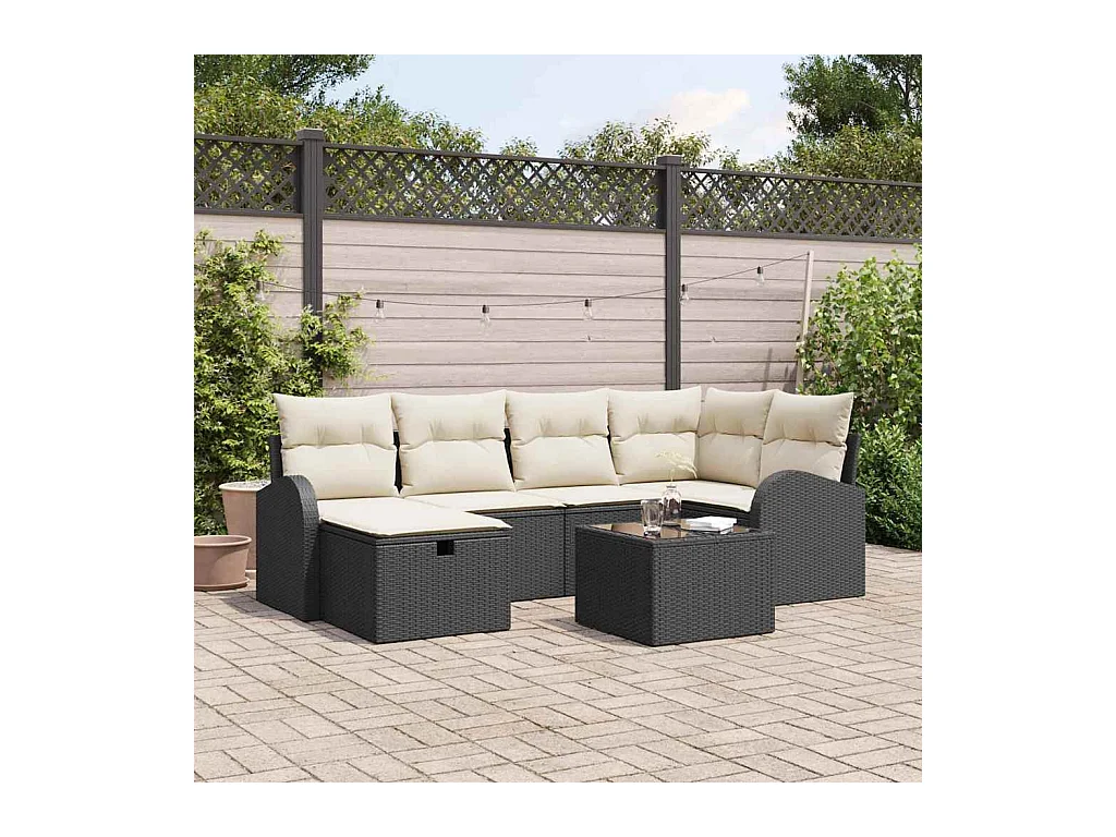 Ensemble de canapé de jardin avec coussin 7 pcs Noir et crème