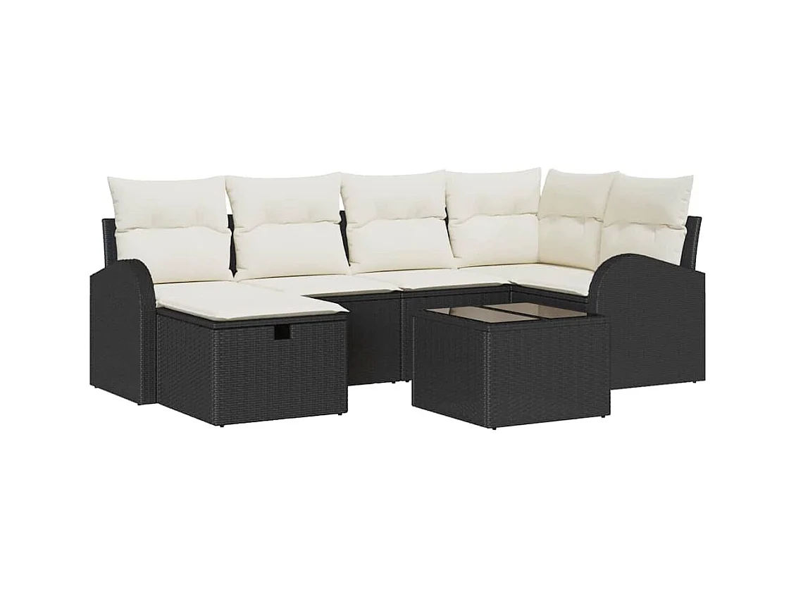 Ensemble de canapé de jardin avec coussin 7 pcs Noir et crème