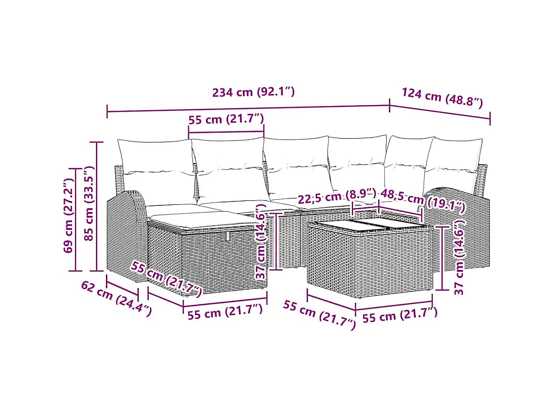 Ensemble de canapé de jardin avec coussin 7 pcs Noir et crème