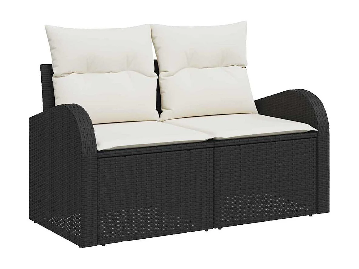 Bankstel met kussen met opslag 7 pcs Zwart en Crème poly rattan