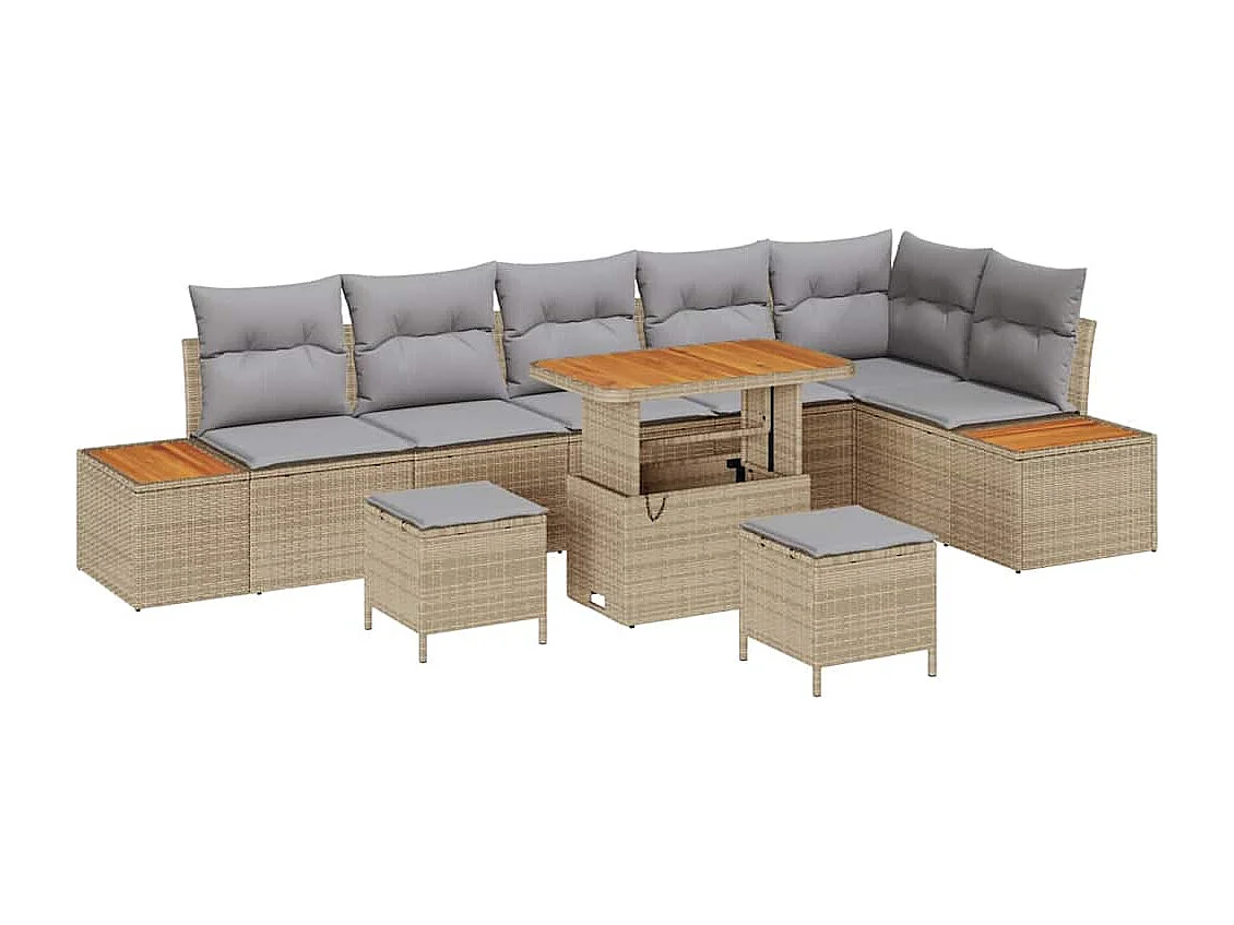 Ensemble de canapé de jardin 9 pcs Beige Poly rotin
