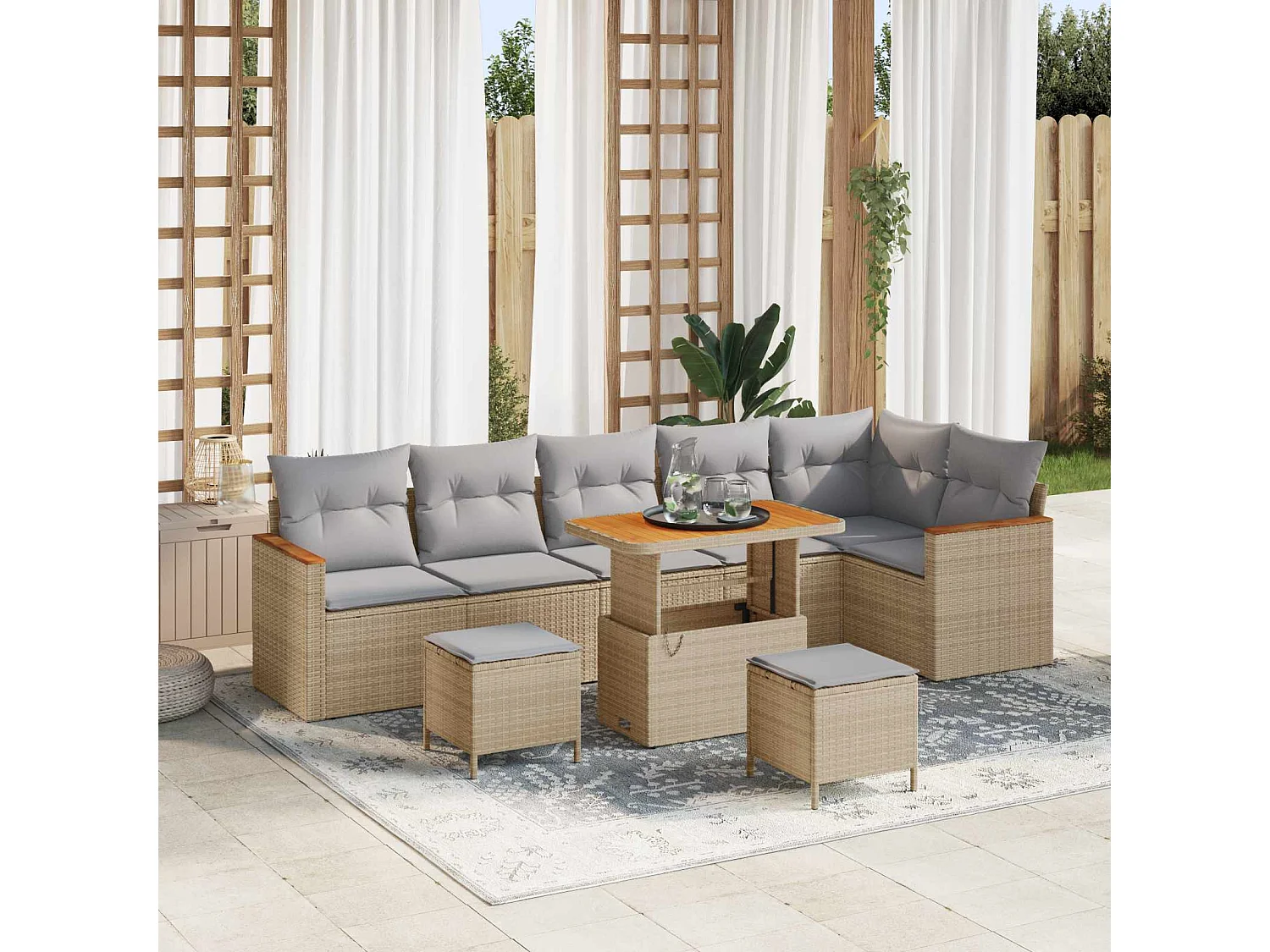 Tuinbankenset 9 pcs Beige poly rattan