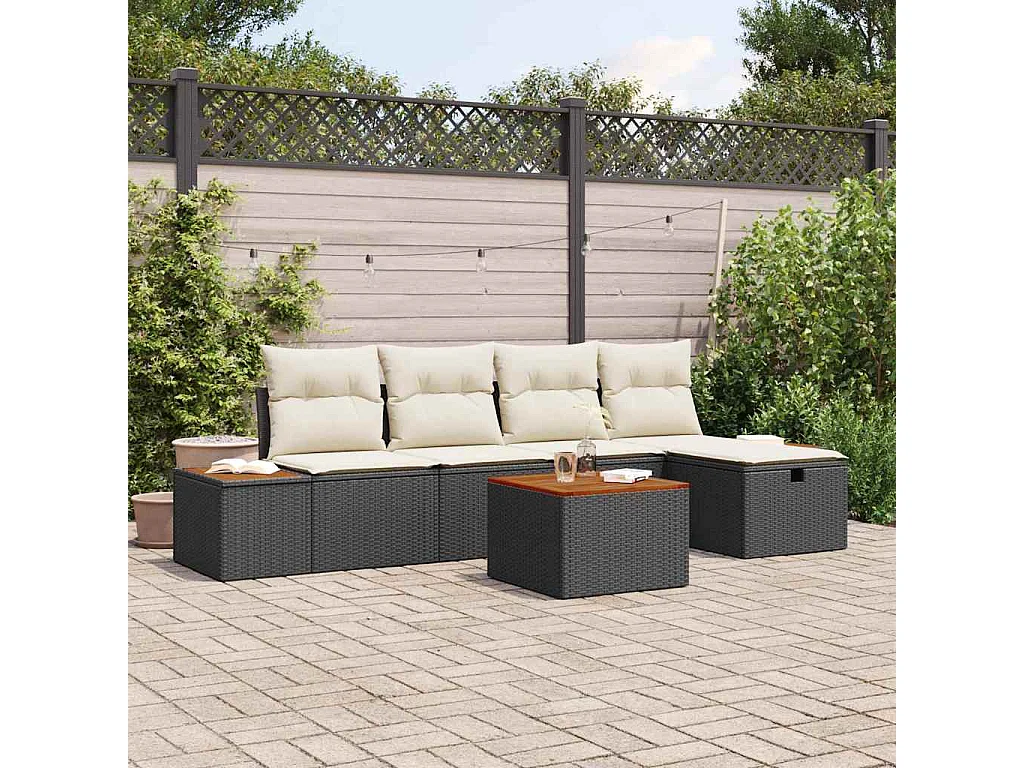 Tuin Sofa Set met kussen 6 pcs Zwart Poly riet