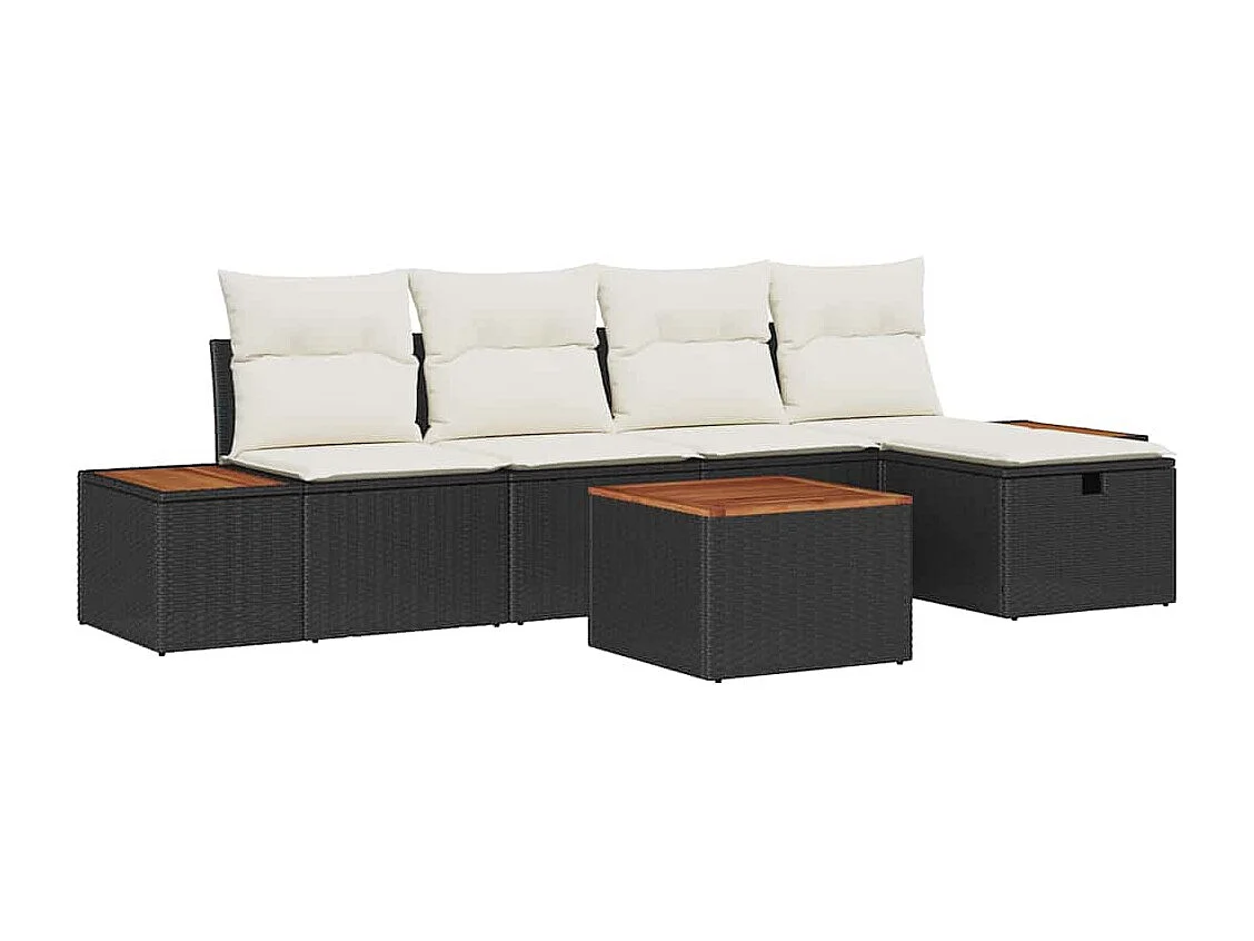 Tuin Sofa Set met kussen 6 pcs Zwart Poly riet