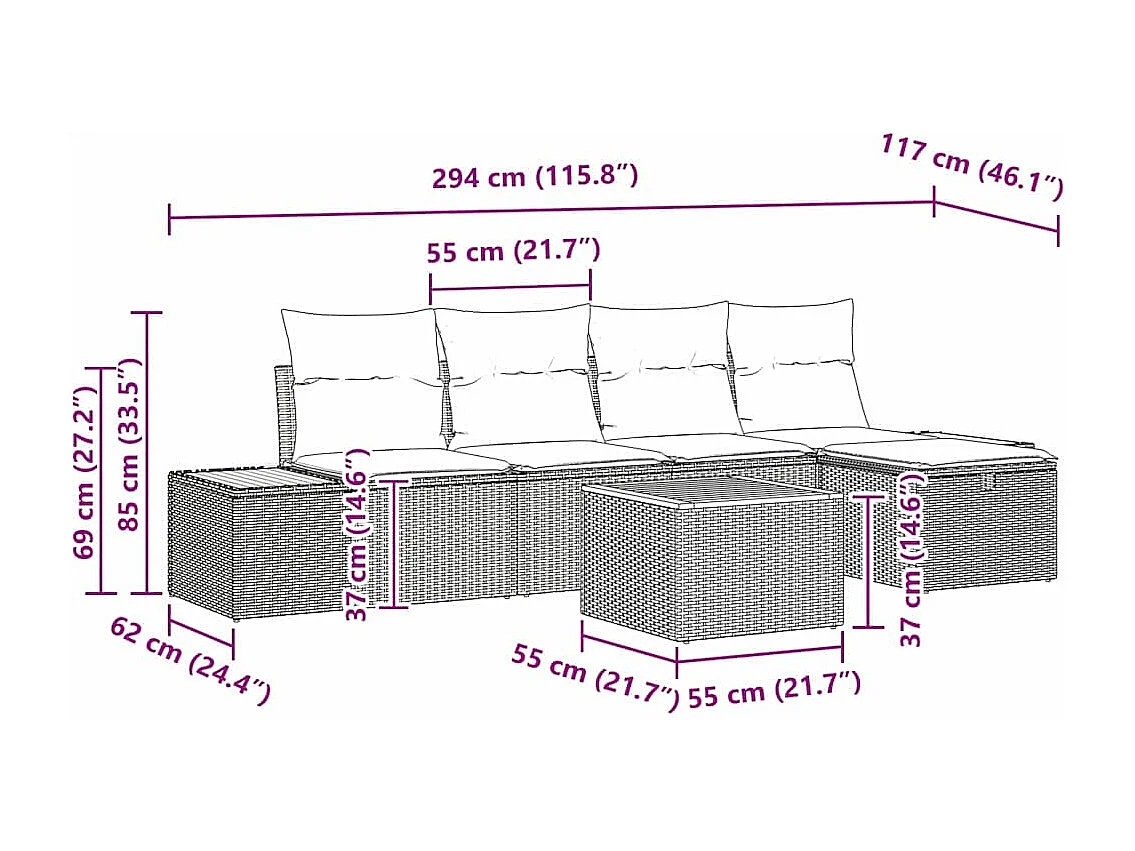 Tuin Sofa Set met kussen 6 pcs Zwart Poly riet
