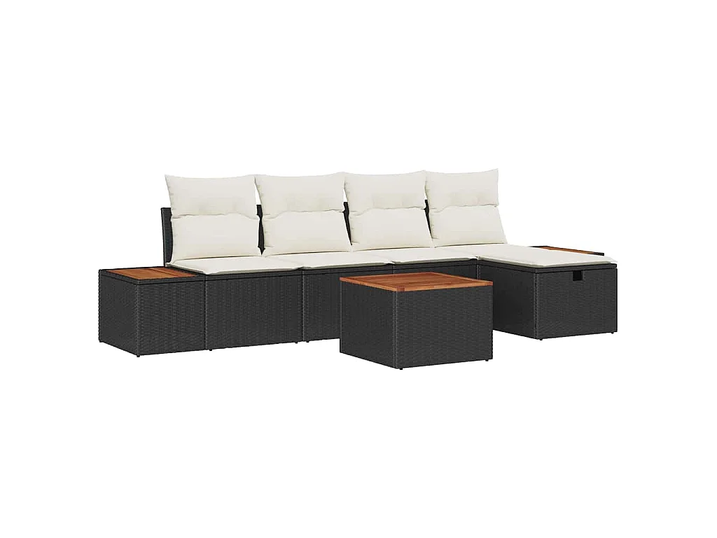 Conjunto de Sofá de Jardim 6 unid. Preto vime PE