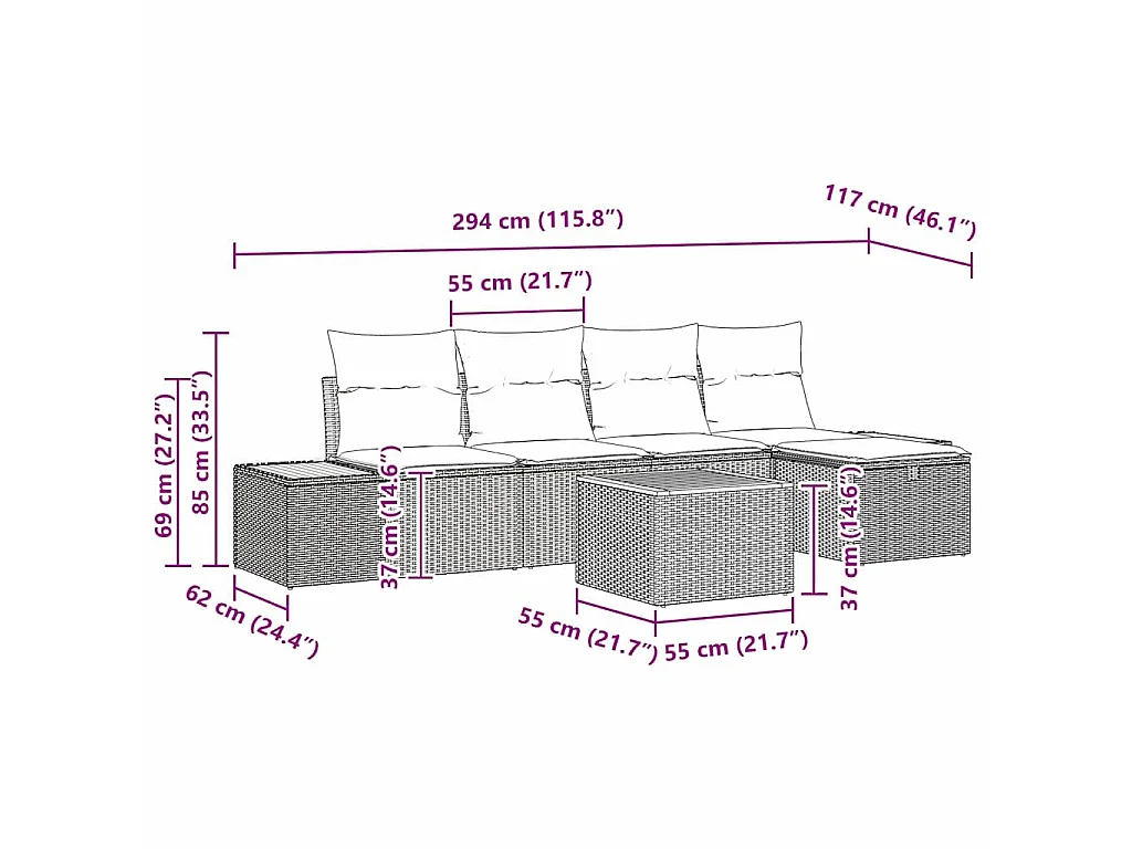 Conjunto de Sofá de Jardim 6 unid. Preto vime PE