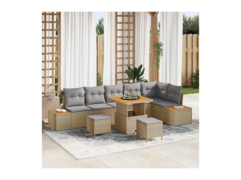 Ensemble de canapé de jardin 9 pcs Beige Poly rotin