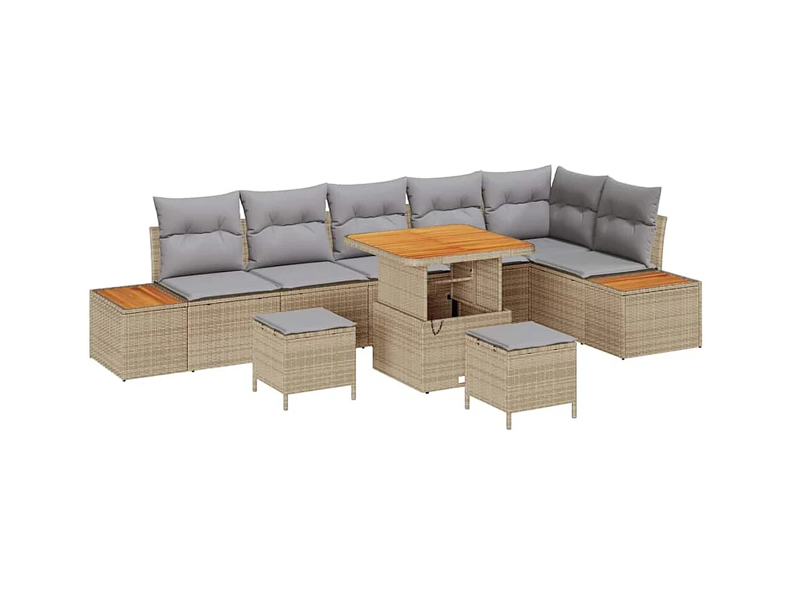 Ensemble de canapé de jardin 9 pcs Beige Poly rotin