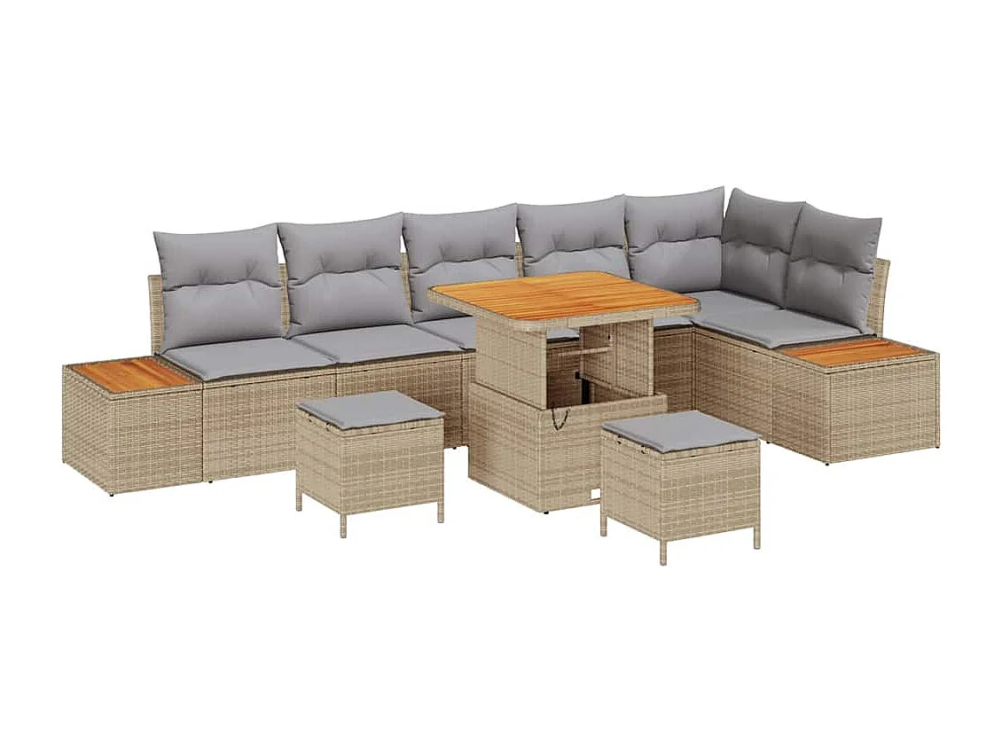 Ensemble de canapé de jardin 9 pcs Beige Poly rotin