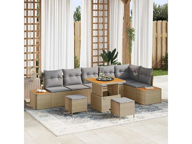 Tuin Sofa Set met kussen 9 pcs Beige Poly riet