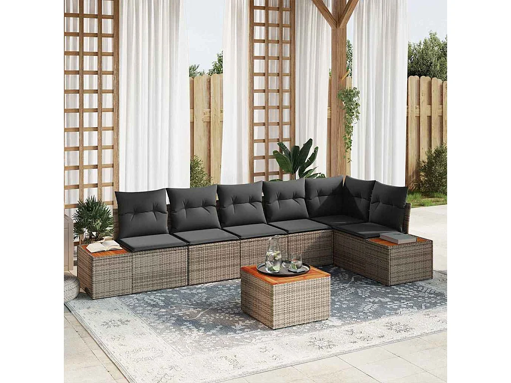 Ensemble de canapé de jardin avec coussin 7 pcs Gris Poly rotin