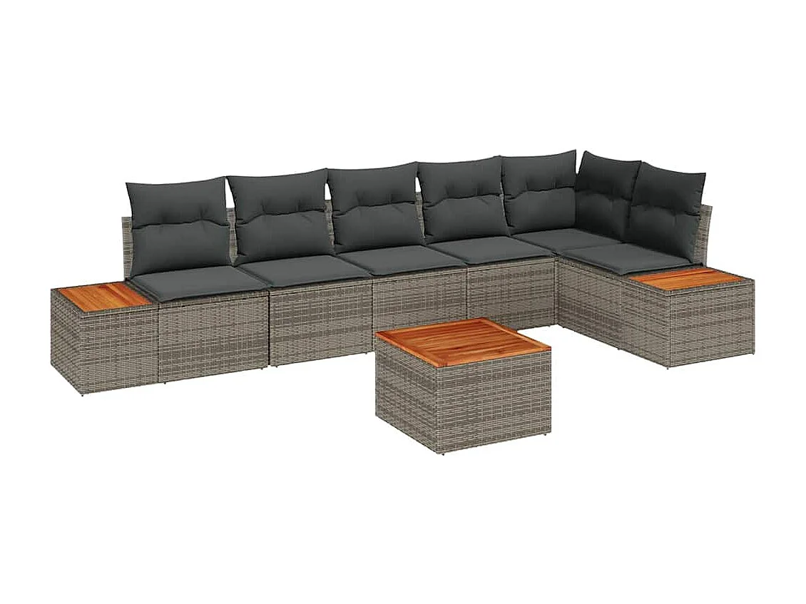 Ensemble de canapé de jardin avec coussin 7 pcs Gris Poly rotin