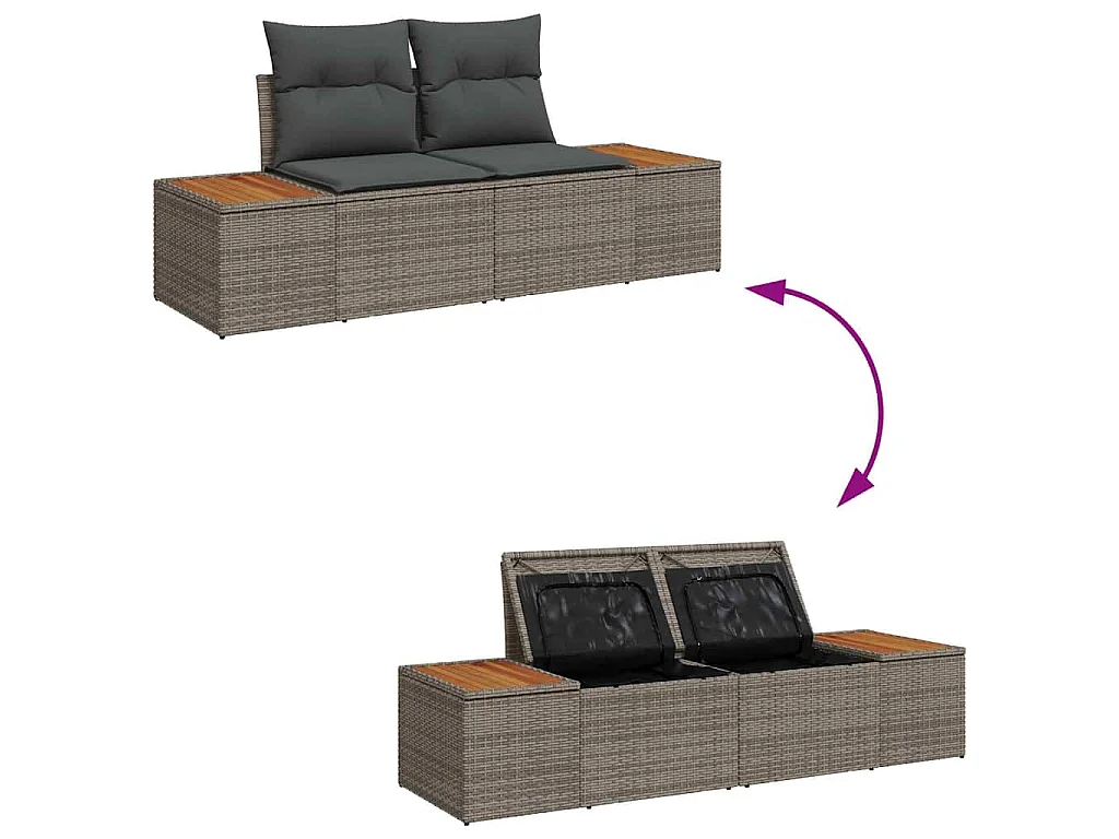 Tuinbankenset met kussen met opslag 6 pcs Grijs Polyrattan