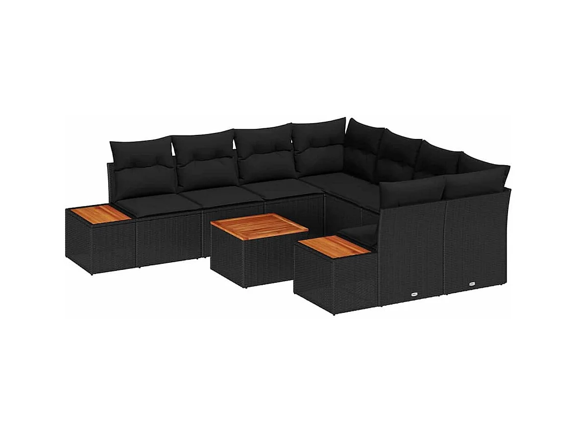 Ensemble de canapé de jardin avec coussin 9 pcs Noir Poly rotin