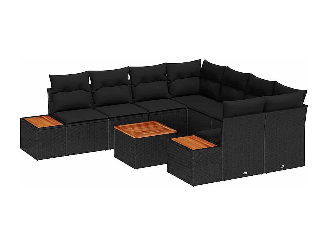 Ensemble de canapé de jardin avec coussin 9 pcs Noir Poly rotin