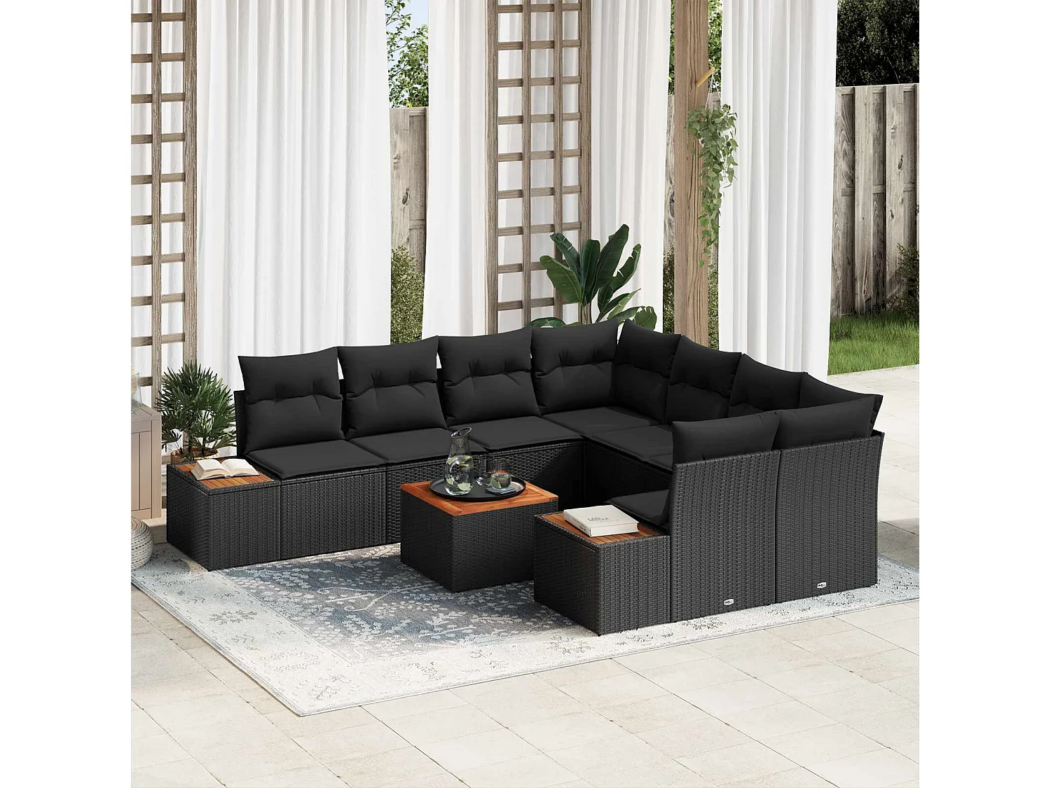 Ensemble de canapé de jardin avec coussin 9 pcs Noir Poly rotin