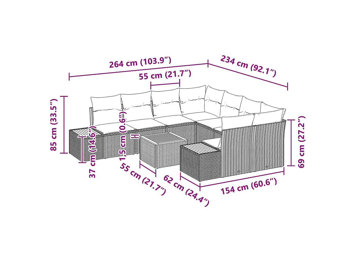 Ensemble de canapé de jardin avec coussin 9 pcs Noir Poly rotin