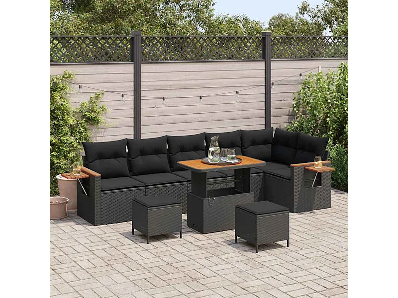 Tuin Sofa Set met kussen 9 pcs Zwart 90 x 55 x 71 cm