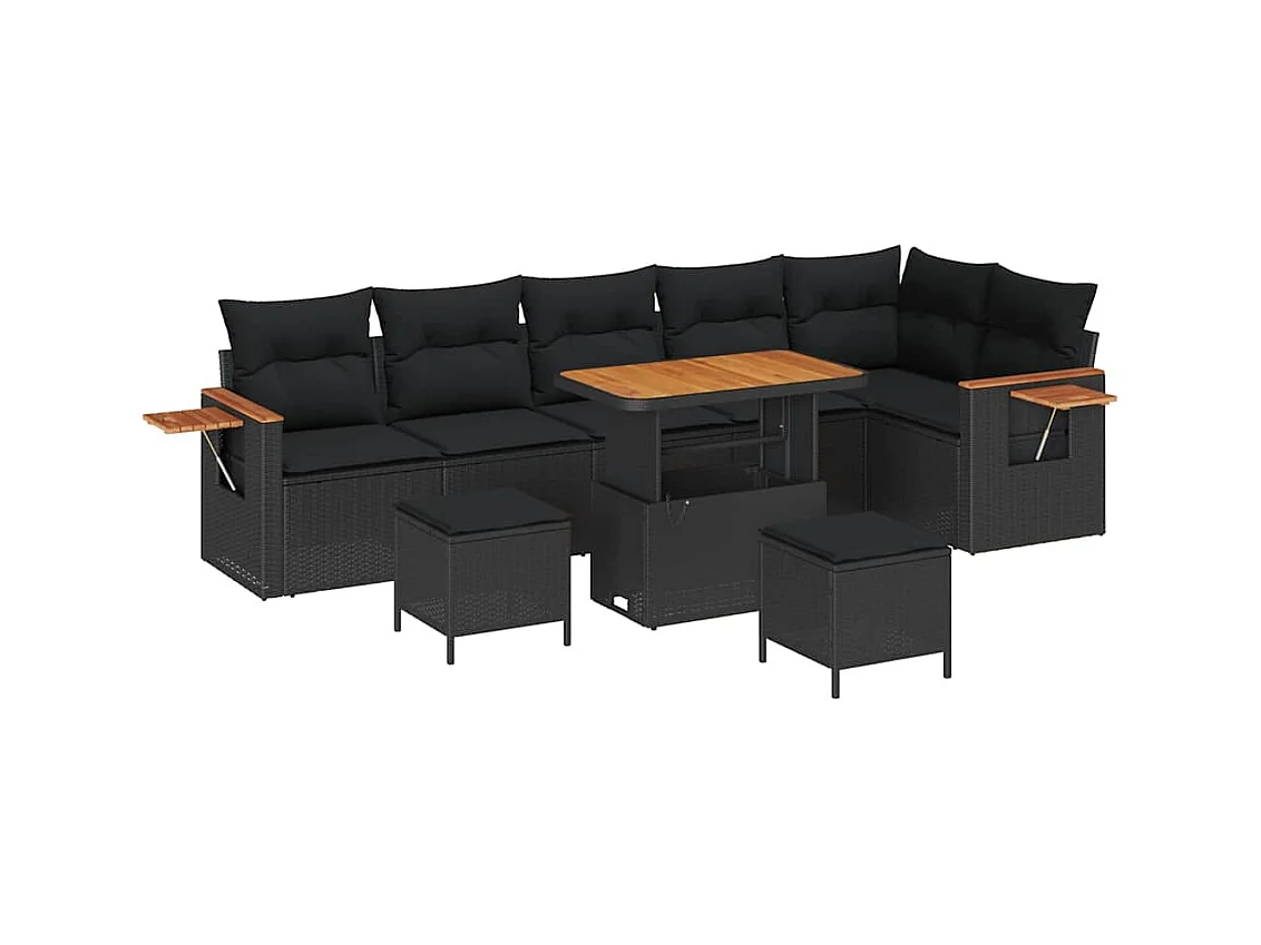 Ensemble de canapé de jardin 9 pcs Noir 90 x 55 x 71 cm