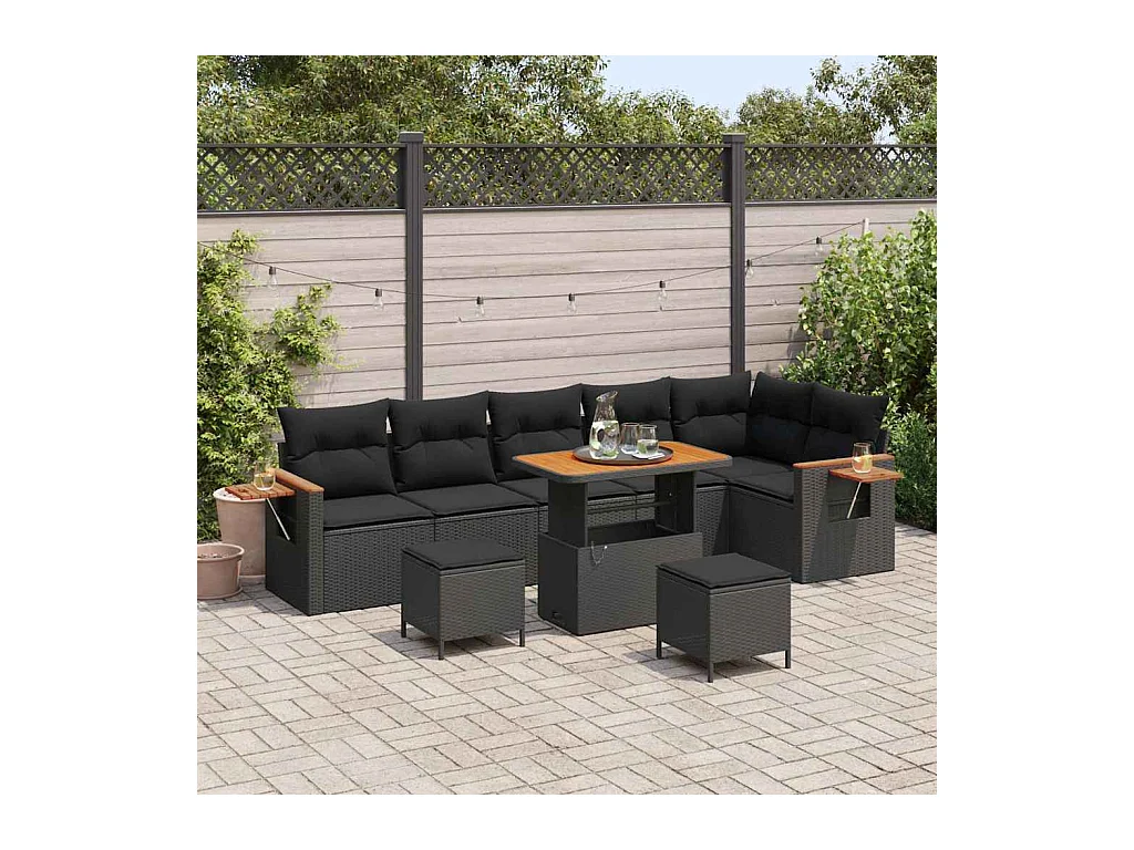Ensemble de canapé de jardin 9 pcs Noir 90 x 55 x 71 cm