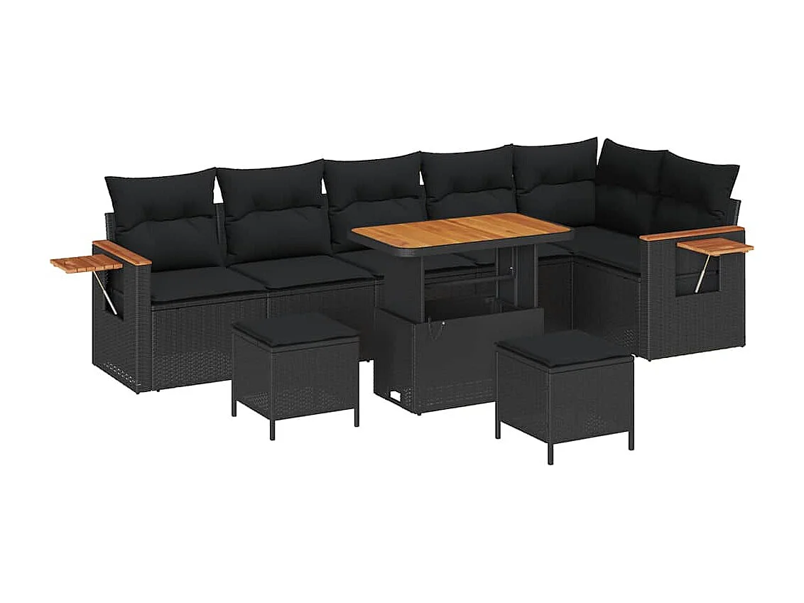 Tuin Sofa Set 9 pcs Zwart Poly rattan en gepoedercoat staal