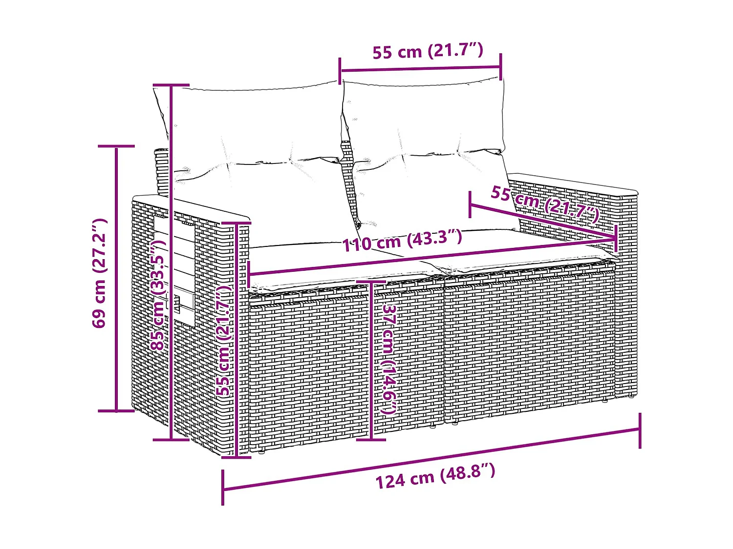 Ensemble de canapé de jardin avec coussin 9 pcs Noir