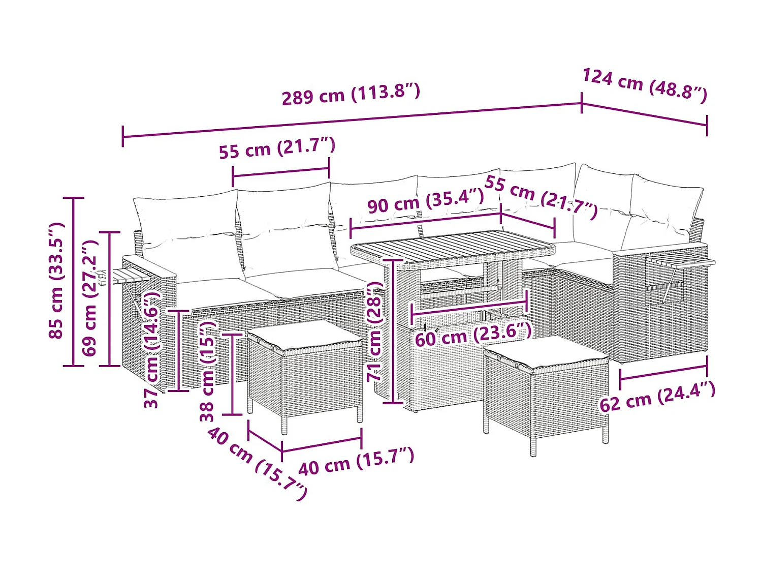 Ensemble de canapé de jardin avec coussin 9 pcs Noir