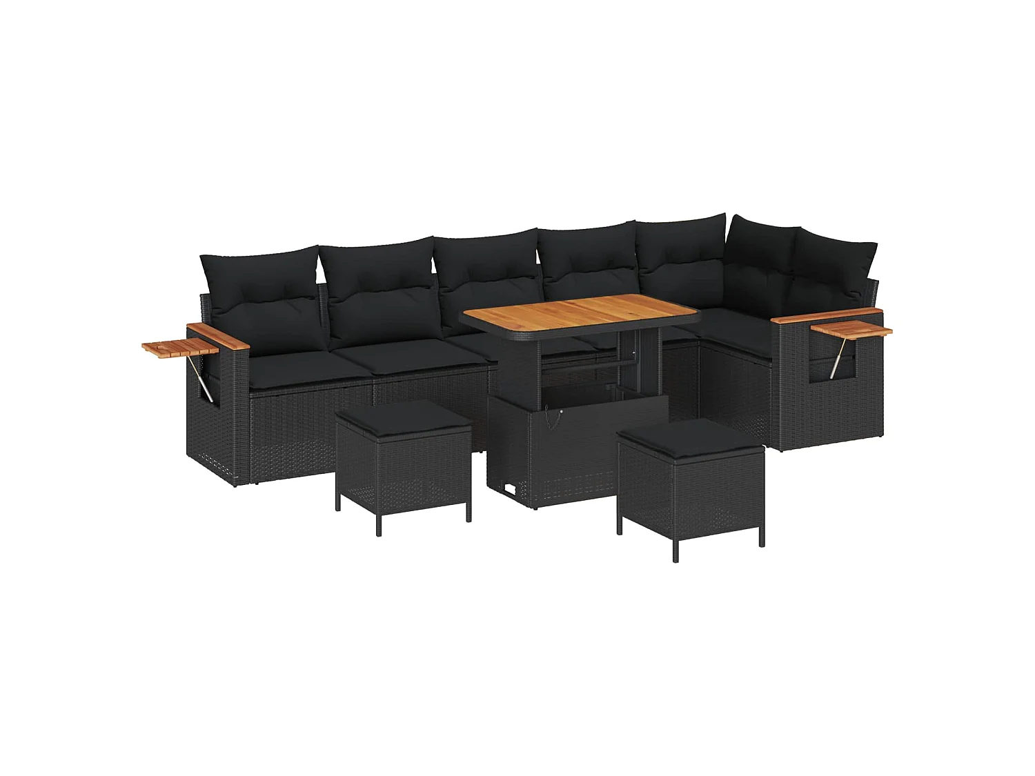 Tuinbankenset 9 pcs Zwart Poly rattan en gepoedercoat staal