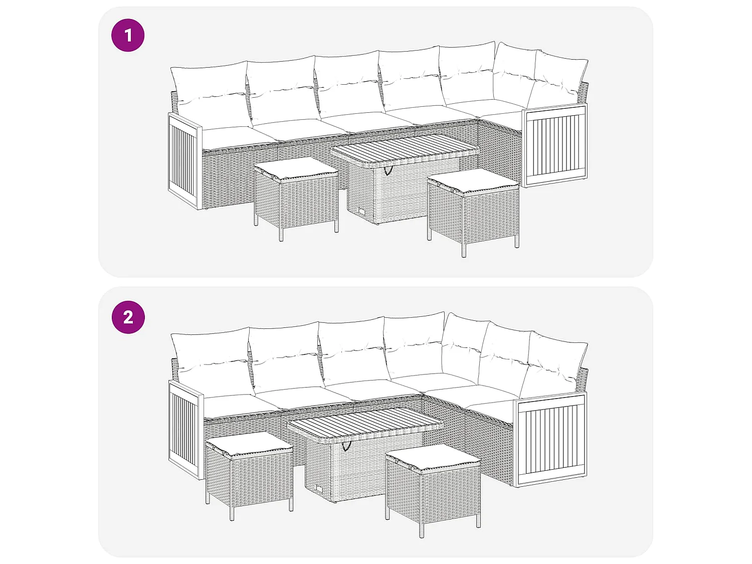Tuinbankenset 9 pcs Zwart Poly rattan en gepoedercoat staal