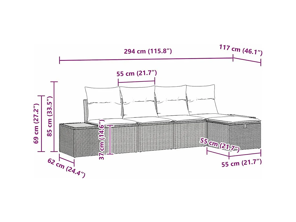 Ensemble de canapé de jardin 5 pcs Noir 55 x 62 x 69 cm