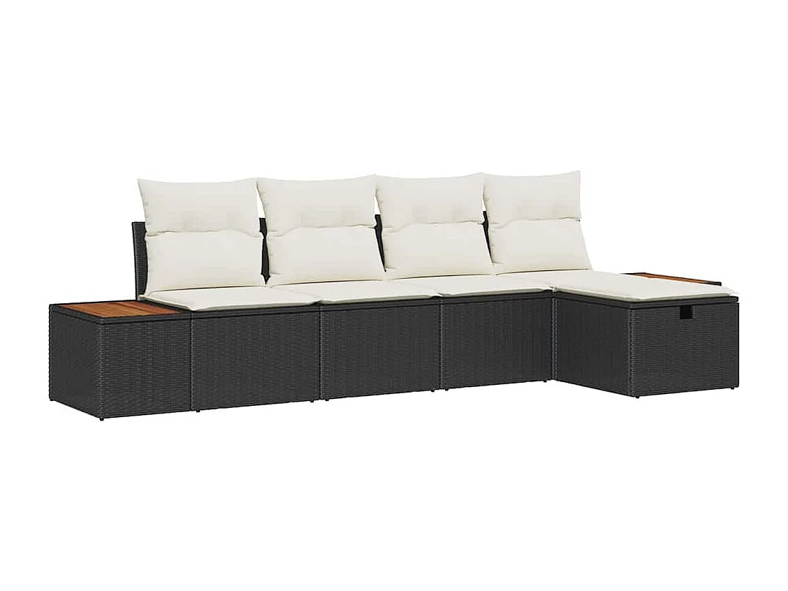 Tuin Sofa Set met kussen 5 pcs Zwart Poly riet