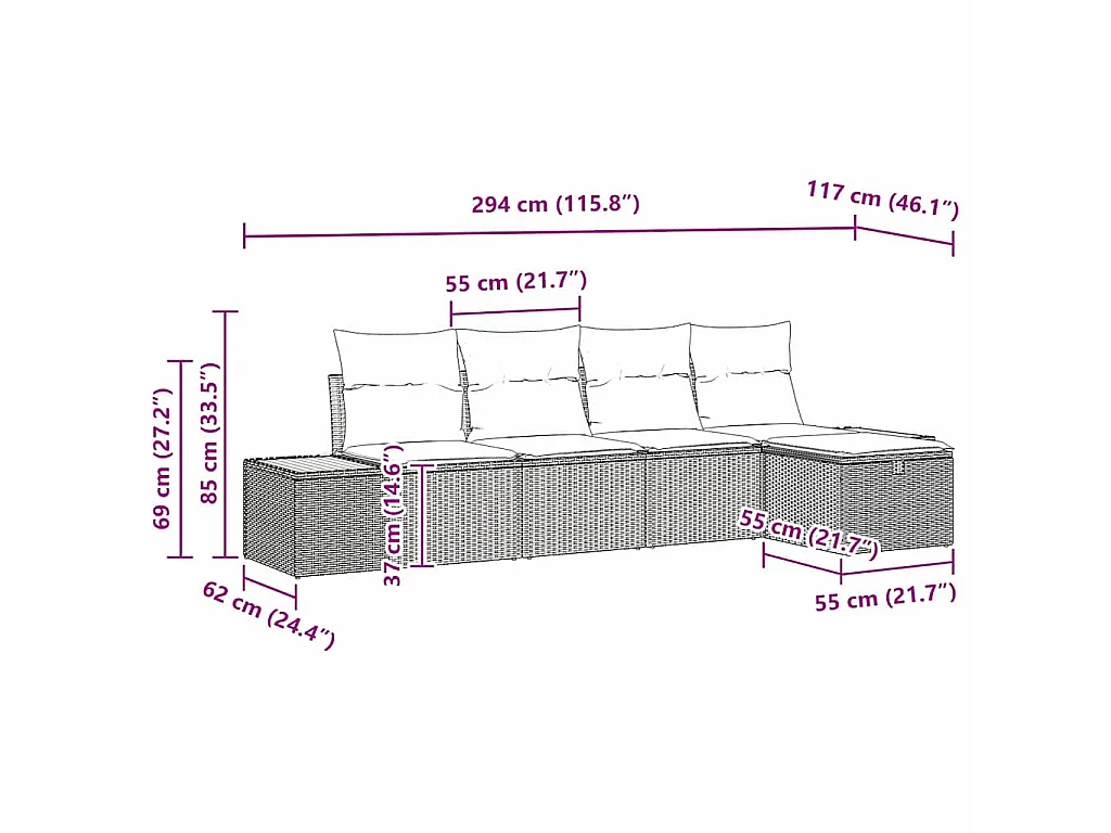 Conjunto de sofá de jardín con almohada 5 pcs Negro Poliratán