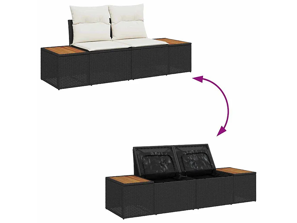 Conjunto de sofá de jardín con almohada 5 pcs Negro Poliratán