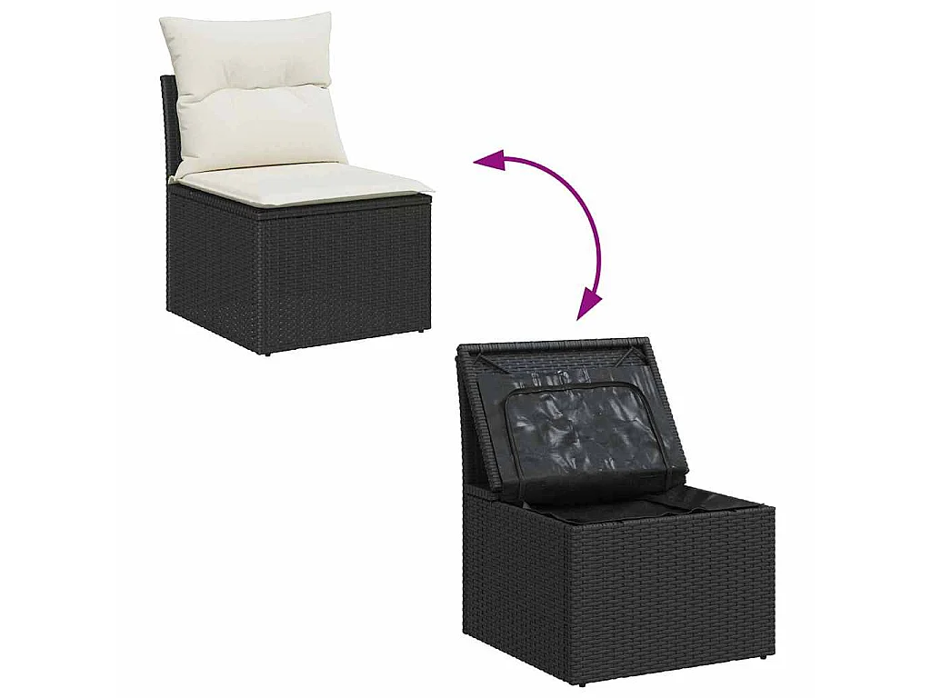 Conjunto de sofá de jardín con almohada 5 pcs Negro Poliratán