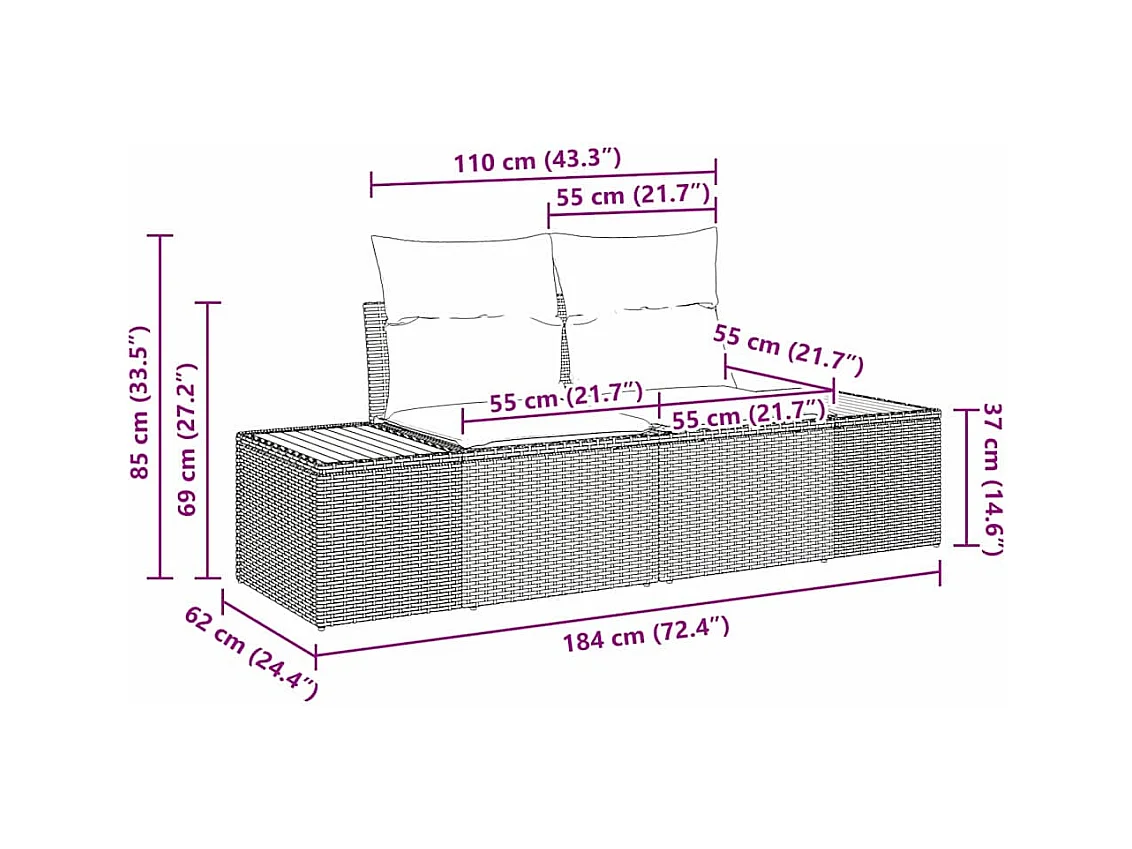 Canapé de jardin Beige 184 x 62 x 85cm polyrotin