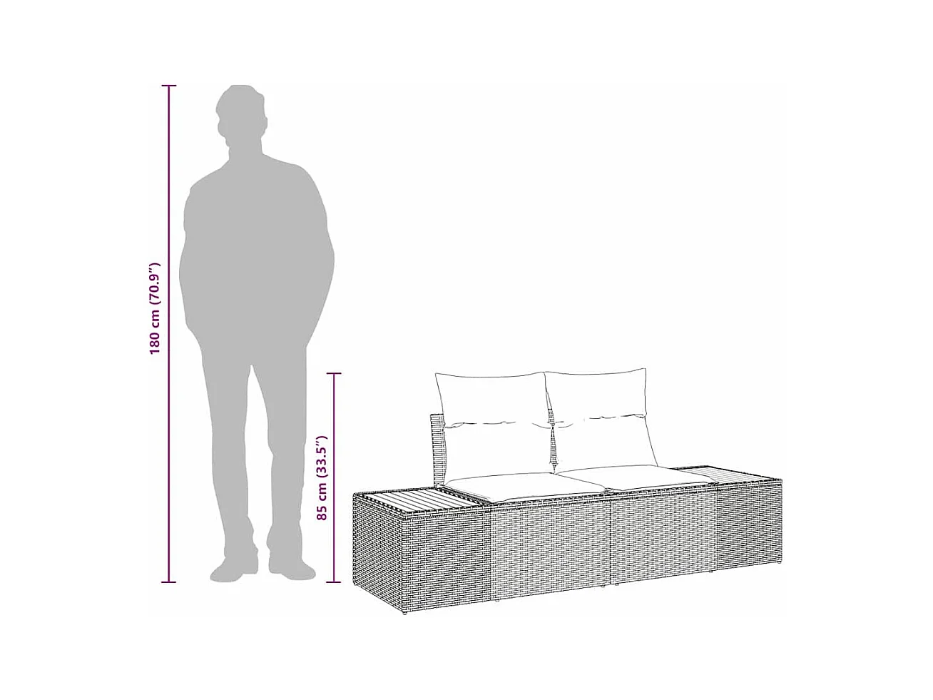 Canapé de jardin Beige 184 x 62 x 85cm polyrotin