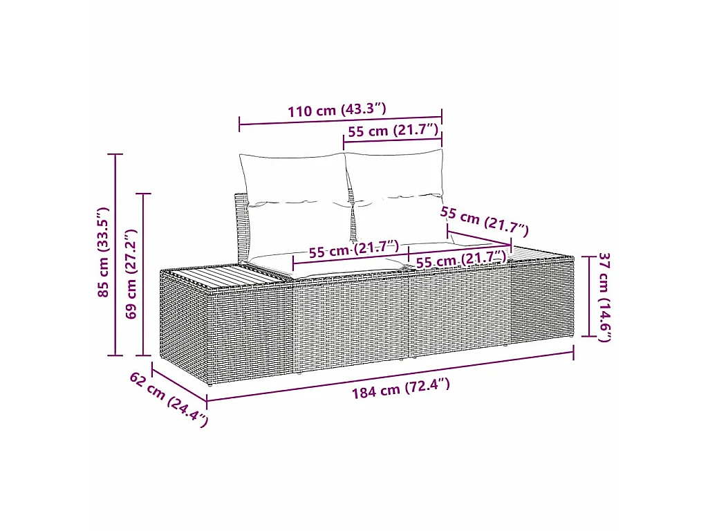Canapé de jardin Beige 184 x 62 x 85cm polyrotin